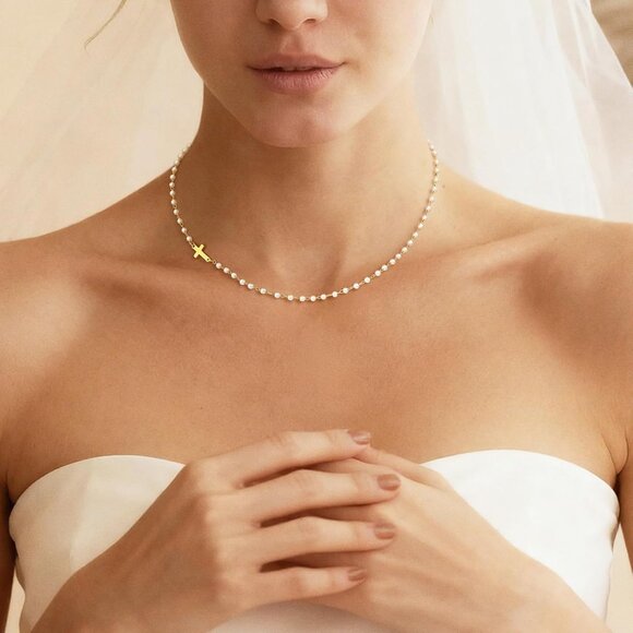 Women's 3-gold 14k Gold Plated Cross Choker Minimalist Simple Dainty Necklaces - Picture 3 of 7